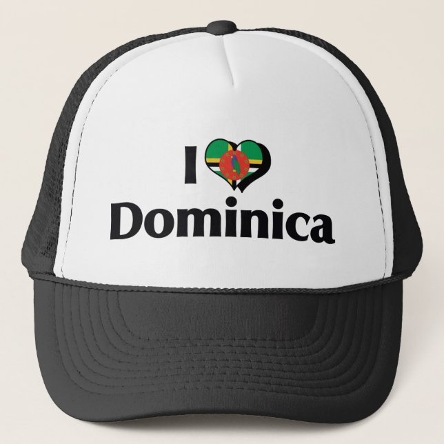 I Liebe Dominica Flag Truckerkappe (Vorderseite)