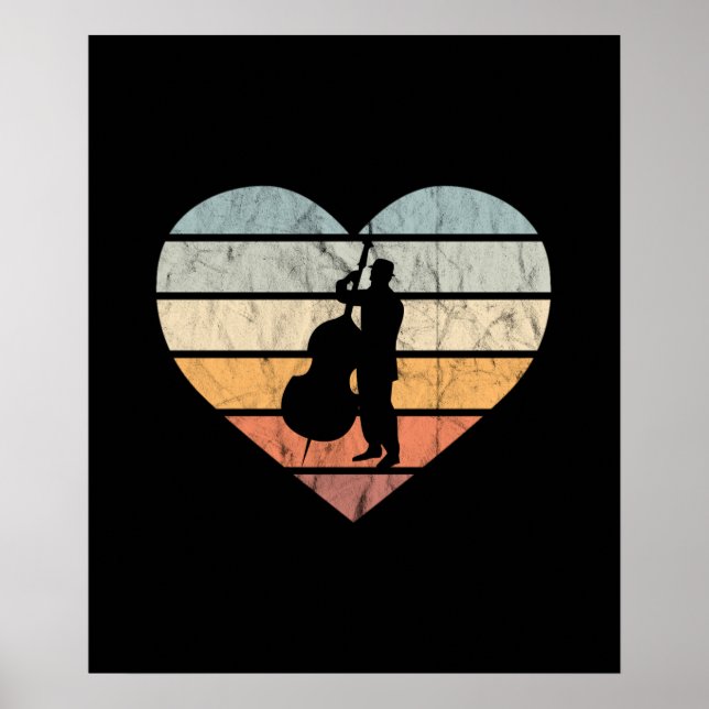 I Liebe Doppelbass Retro Herz Poster (Vorne)