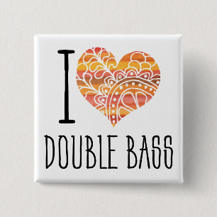 I Liebe Double Bass Orange Mandala Herz Button