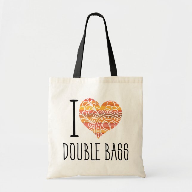 I Liebe Double Bass Orange Mandala Herz Tragetasche (Vorne)