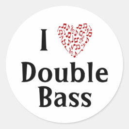 I Liebe Double Bass Rotes Herz Musiknoten Runder Aufkleber
