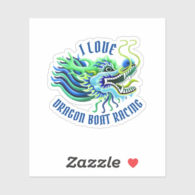I Liebe Drachenboot mit Blue & Green Logo Aufkleber (Blatt)