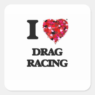 I Liebe Drag Racing Quadratischer Aufkleber