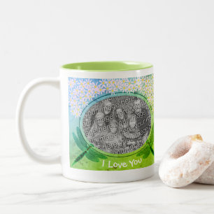 I Liebe, du Dragonfly Daisies Niedliches Foto Zweifarbige Tasse