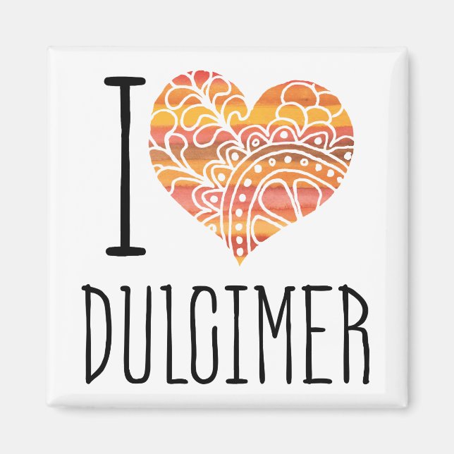 I Liebe Dulcimer Orange Mandala Herz Magnet (Vorne)