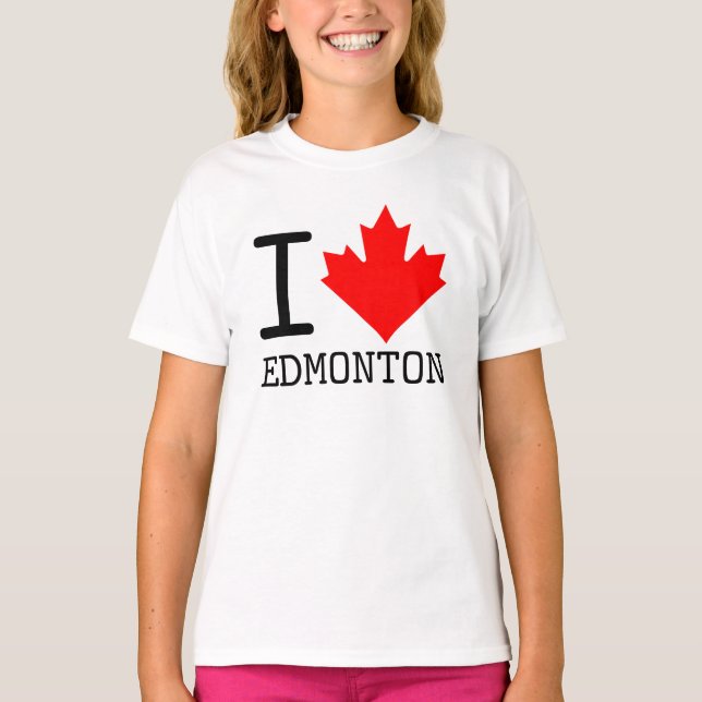 I Liebe Edmonton, Alberta Canada Maple Leaf Girl T-Shirt (Vorderseite)