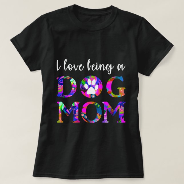 I Liebe, eine "Hunde-Mama" Blumentext Weißer T - S T-Shirt (Design vorne)