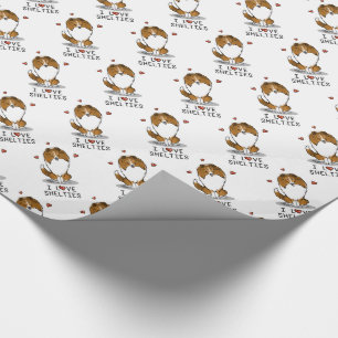 I Liebe (Einzel-2) Shetland Sheepdogs Niedlich Geschenkpapier