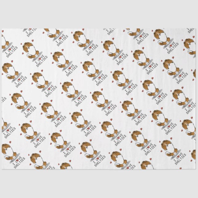 I Liebe (Einzel-2) Shetland Sheepdogs Niedlich Seidenpapier (Vorderseite)