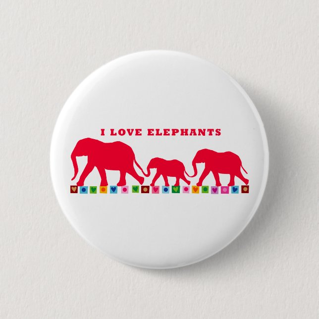 I Liebe Elefanten (rot) Button (Vorderseite)