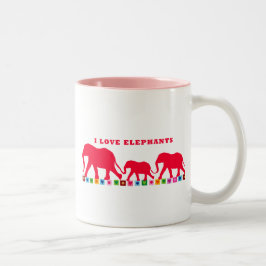 I Liebe Elefanten (rot) Zweifarbige Tasse