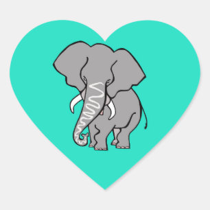 I Liebe ELEPHANTS - Wildfauna - Aqua Herz-Aufkleber