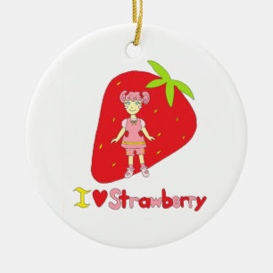I Liebe-Erdbeere Keramik Ornament