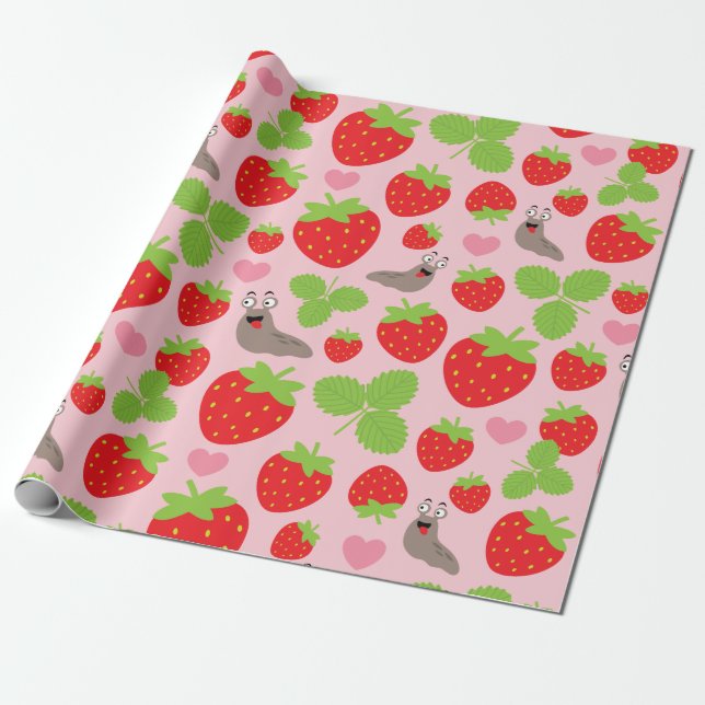 I Liebe Erdbeeren Nahtloses Muster Geschenkpapier (Ungerollt)