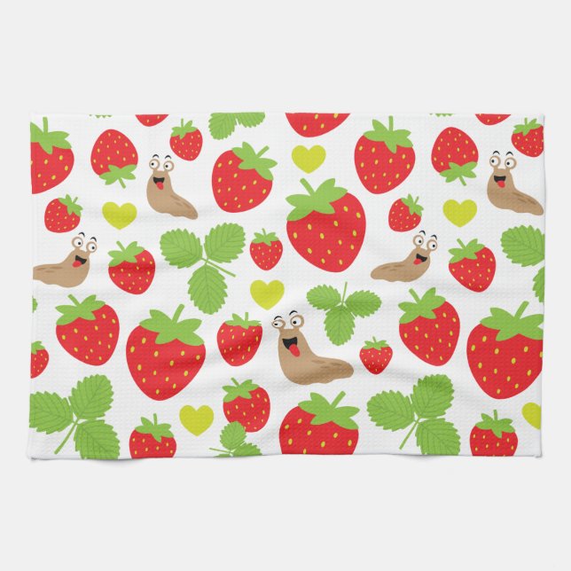 I Liebe Erdbeeren Nahtloses Muster Geschirrtuch (Horizontal)