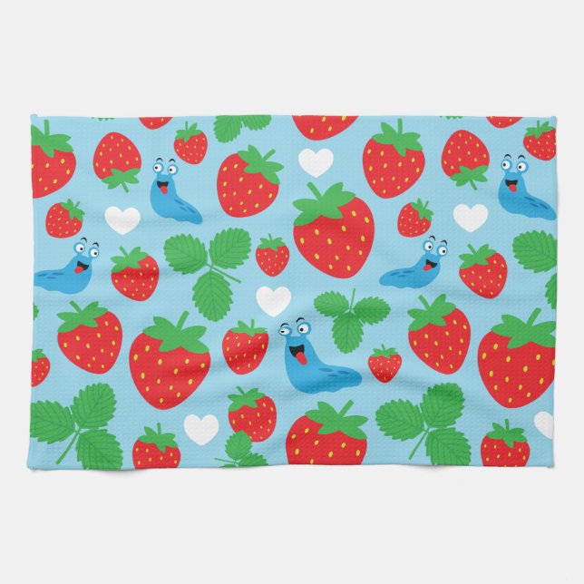 I Liebe Erdbeeren Nahtloses Muster Geschirrtuch (Horizontal)