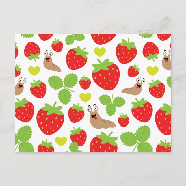 I Liebe Erdbeeren Nahtloses Muster Postkarte (Vorderseite)
