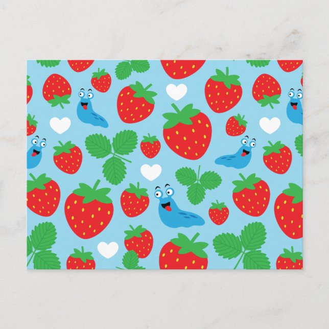 I Liebe Erdbeeren Nahtloses Muster Postkarte (Vorderseite)