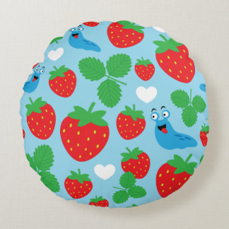 I Liebe Erdbeeren Nahtloses Muster Rundes Kissen