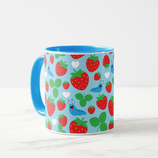 I Liebe Erdbeeren Nahtloses Muster Tasse (Vorderseite Links)
