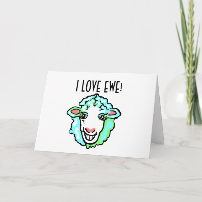 I Liebe Ewe Aquamarine Sheep Feiertagskarte (Vorderseite)