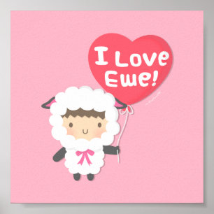 I Liebe Ewe Niedliche Schafspuppe Spaß Poster