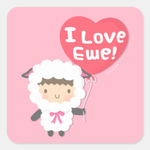 I Liebe Ewe Niedliche Schafspuppe Spaß Quadratischer Aufkleber