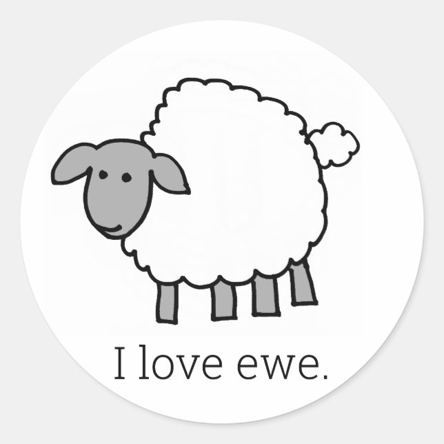 I Liebe Ewe Sheep Round Sticker (Vorderseite)