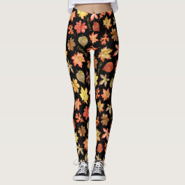 I Liebe fällt Herbstblätter und Textmuster schwarz Leggings
