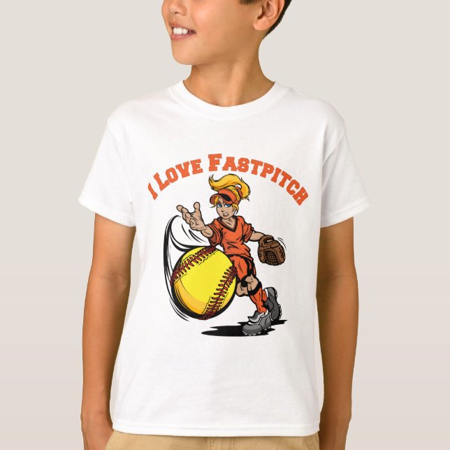 I Liebe Fastpitch, orange T-Shirt (Vorderseite)