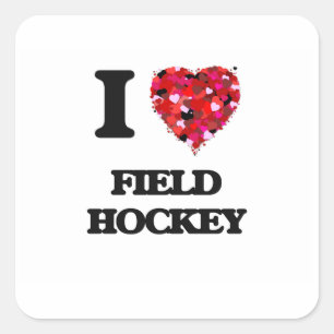 I Liebe-Feld-Hockey Quadratischer Aufkleber