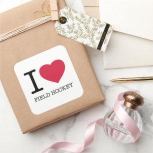I LIEBE FELD HOCKEY QUADRATISCHER AUFKLEBER