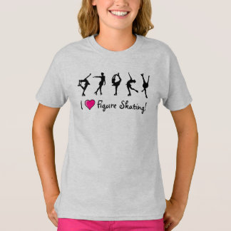 "I Liebe Figure Skaten" Girls T - Shirt/Black & Pi T-Shirt