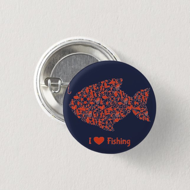 I Liebe Fischen von blauem Abzeichen Button (Vorne & Hinten)