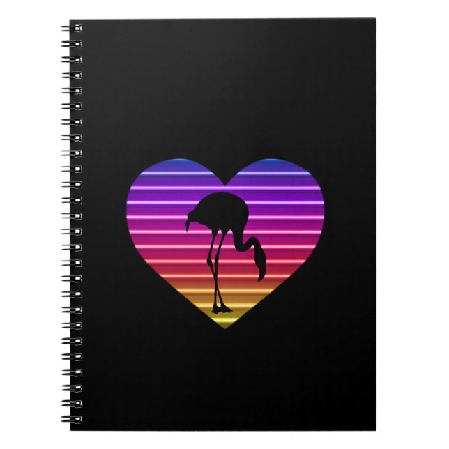 I Liebe Flamingos 80er Retro Herz Sunset Notizblock (Vorderseite)
