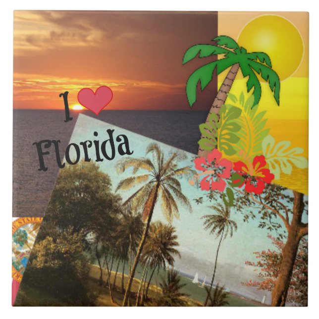 I Liebe Florida, populäres tropisches Design, Fliese (Vorderseite)