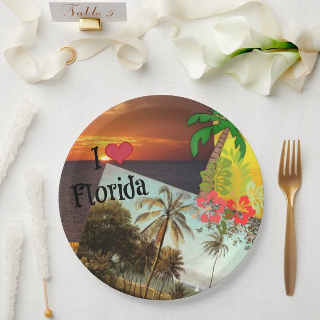 I Liebe Florida, populäres tropisches Design, Pappteller (Hochzeit)
