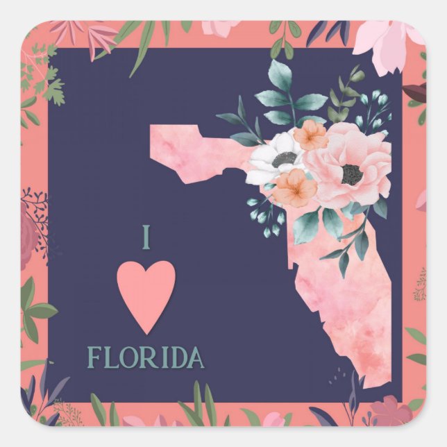 I Liebe Florida Quadratischer Aufkleber (Vorderseite)