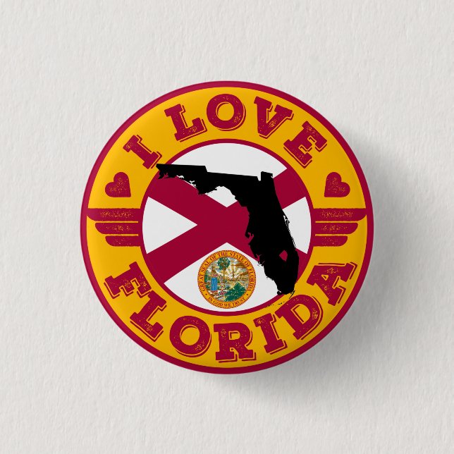 I Liebe Florida Staat Karte und Flagge Button (Vorderseite)