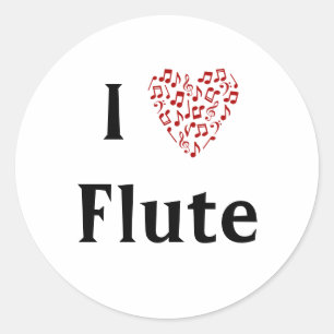 I Liebe Flute Rotes Herz Musiknoten Runder Aufkleber