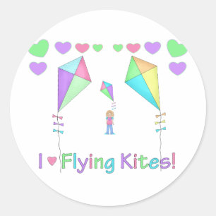 I Liebe Flying Kites Runder Aufkleber