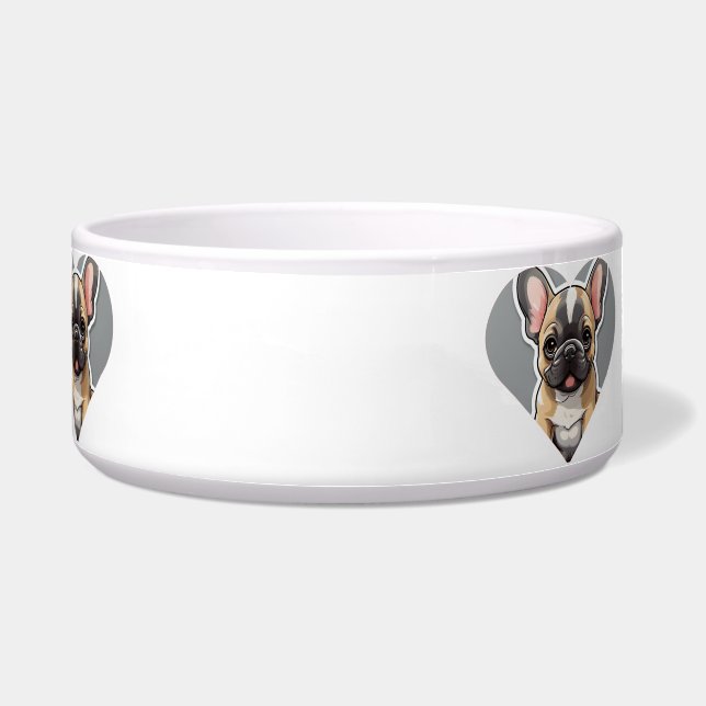 I LIEBE FRENCH BULLDOGS Niedlicher Cartoon Welpe i Napf (Vorderseite)