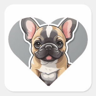 I LIEBE FRENCH BULLDOGS Niedlicher Cartoon Welpe i Quadratischer Aufkleber