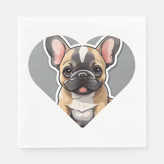 I LIEBE FRENCH BULLDOGS Niedlicher Cartoon Welpe i Serviette (Vorderseite)