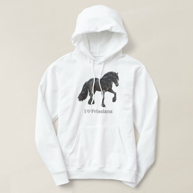I Liebe Friesians Black Friesian Draft Horvers Lov Hoodie (Design vorne)