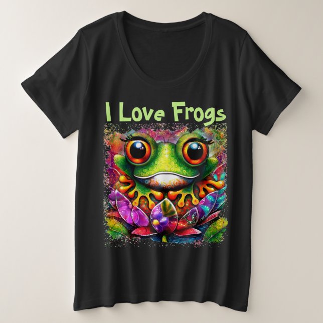 I Liebe Frogs Whimsical Abstrakt Painting Art Große Größe T-Shirt (Design vorne)