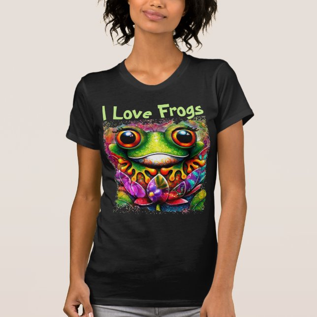 I Liebe Frogs Whimsical Abstrakt Painting Art T-Shirt (Vorderseite)