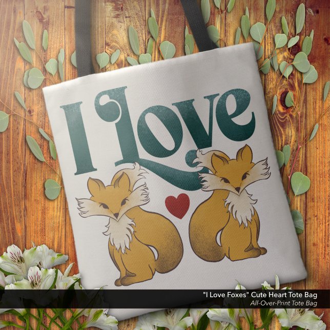 I Liebe Füchse Niedliches Herz ("i Love Foxes" - Tote Bag with Cute Foxes and Heart Artwork.)