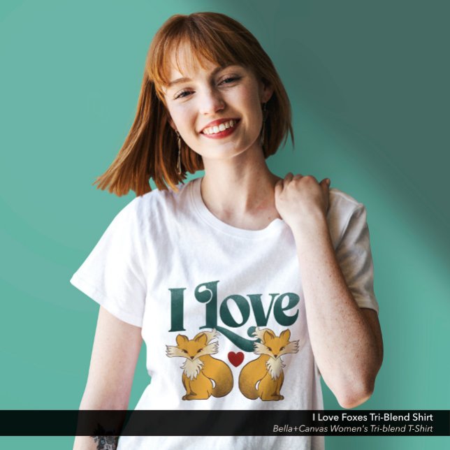 I Liebe Füchse Niedliches Herz Tri-Blend Shirt ("I Love Foxes" Bella+Canvas Women's Tri-blend T-Shirt: White)