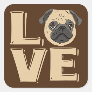 I Liebe Funny Mops Quadratischer Aufkleber